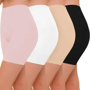 4 Pack Seamless Anti Chafing Slip Shorts for Women Under Dresses, Smooth Boy Shorts Underwear for Summer