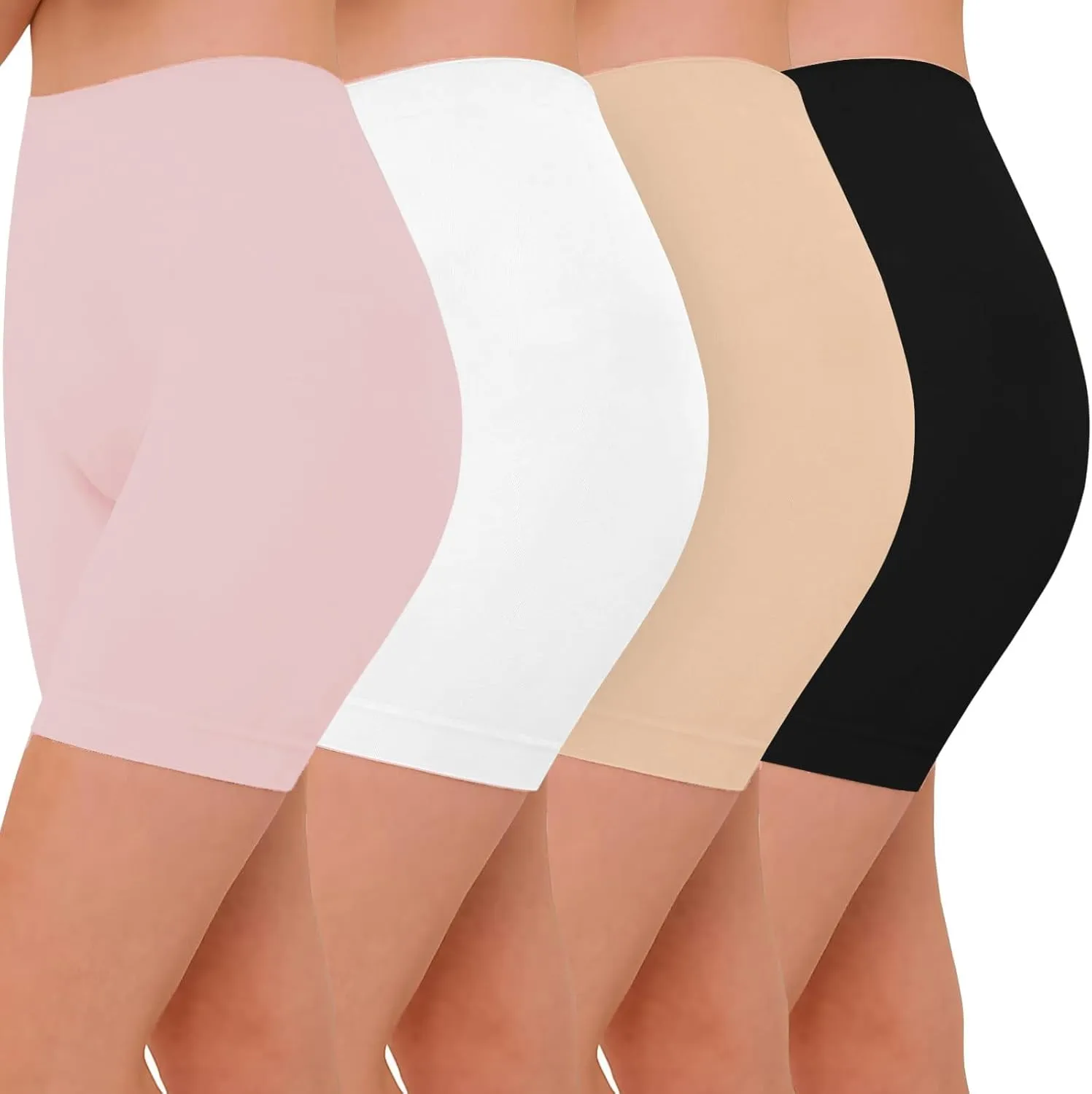 4 Pack Seamless Anti Chafing Slip Shorts for Women Under Dresses, Smooth Boy Shorts Underwear for Summer