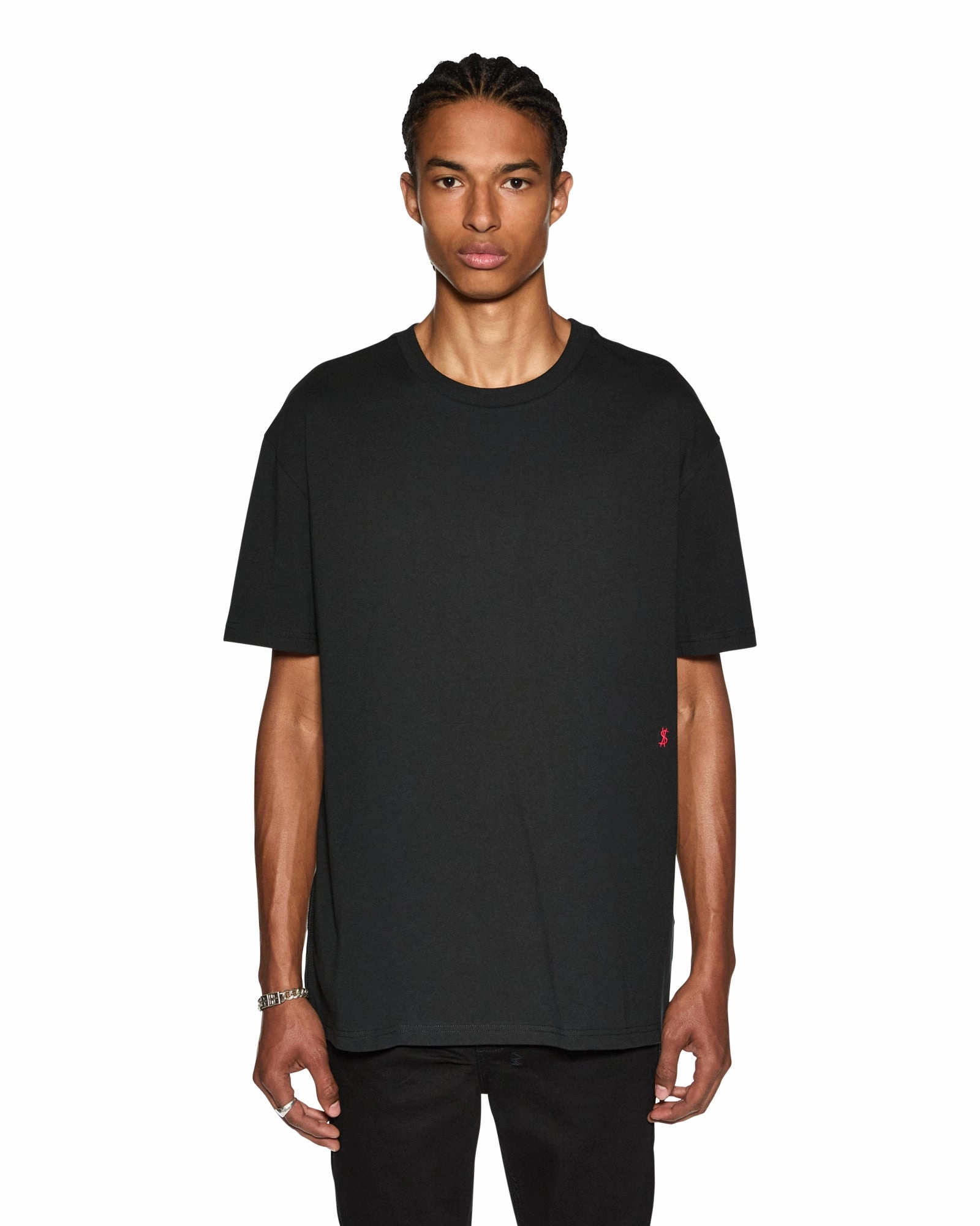 4X4 BIGGIE SS TEE BLACK/RED No Slip Shoulder Design TaglessCollar