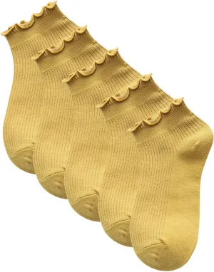 5 Pairs Ruffle Ankle Socks For Women Casual Solid Color Comfortable Breathable Low Cut Cotton Crew Sock