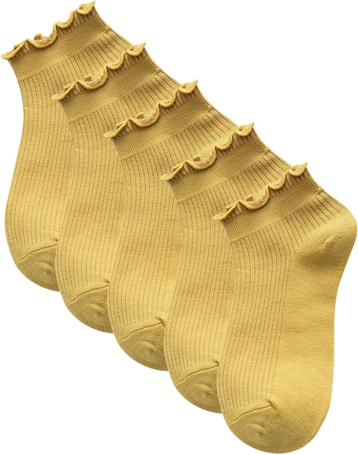 5 Pairs Ruffle Ankle Socks For Women Casual Solid Color Comfortable Breathable Low Cut Cotton Crew Sock