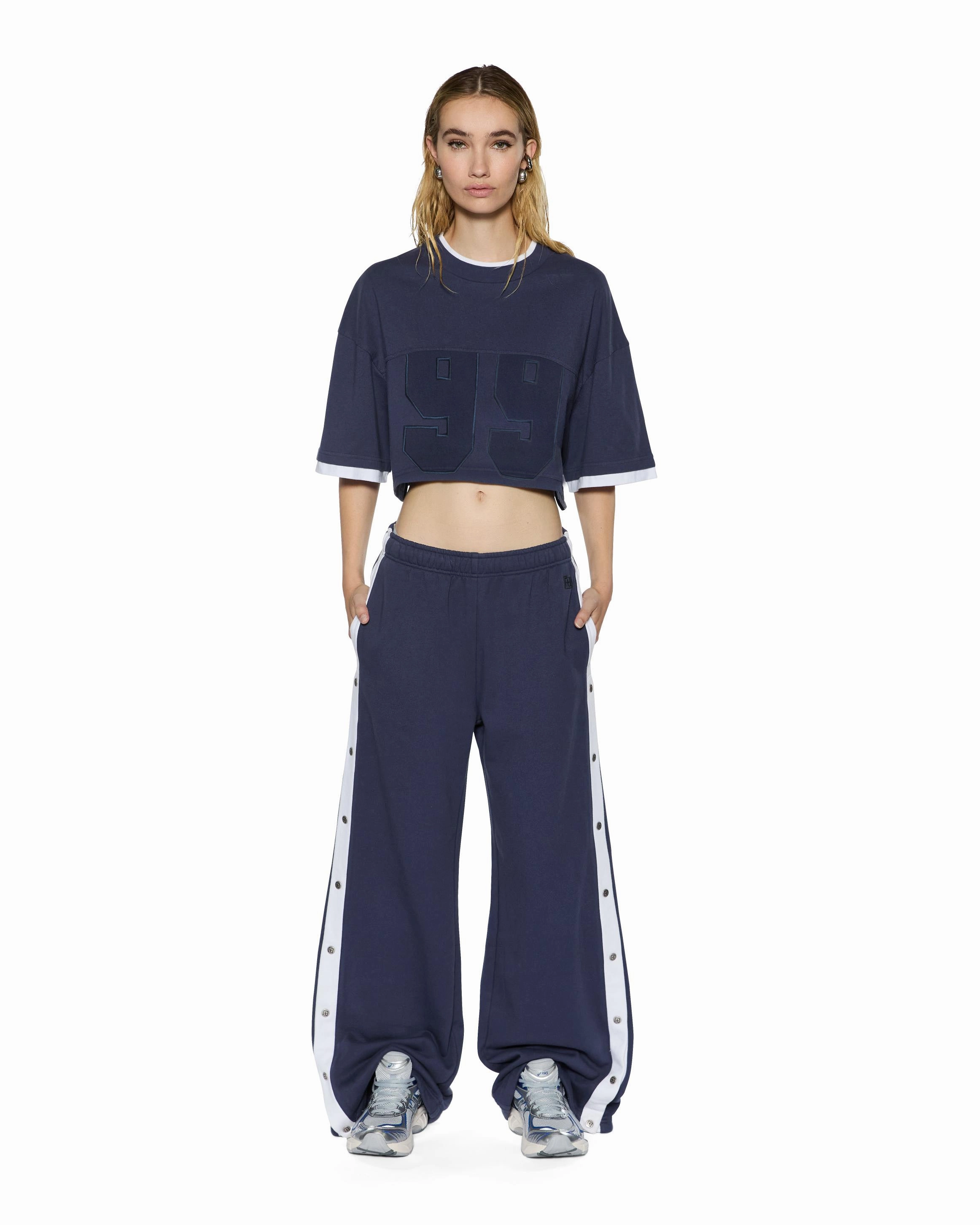 Snag Proof Weave 99 BOYFRIEND CROPPED SS TEE INK BLUE