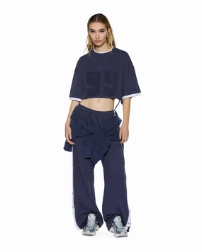 99 BOYFRIEND CROPPED SS TEE INK BLUE DoubleLayered Neckline