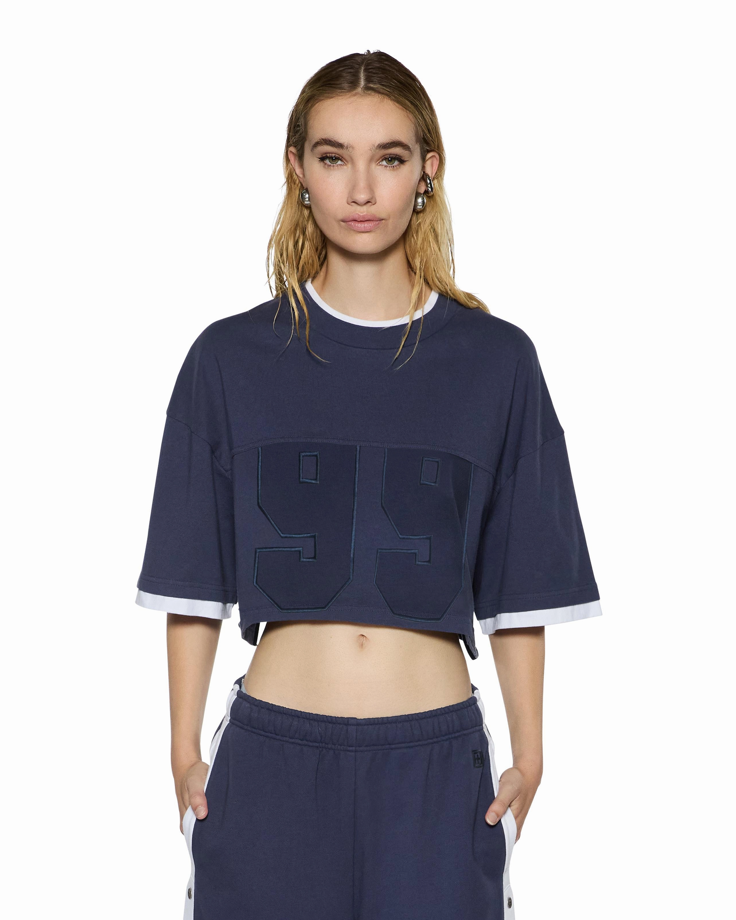 99 BOYFRIEND CROPPED SS TEE INK BLUE SeamFree Knitting
