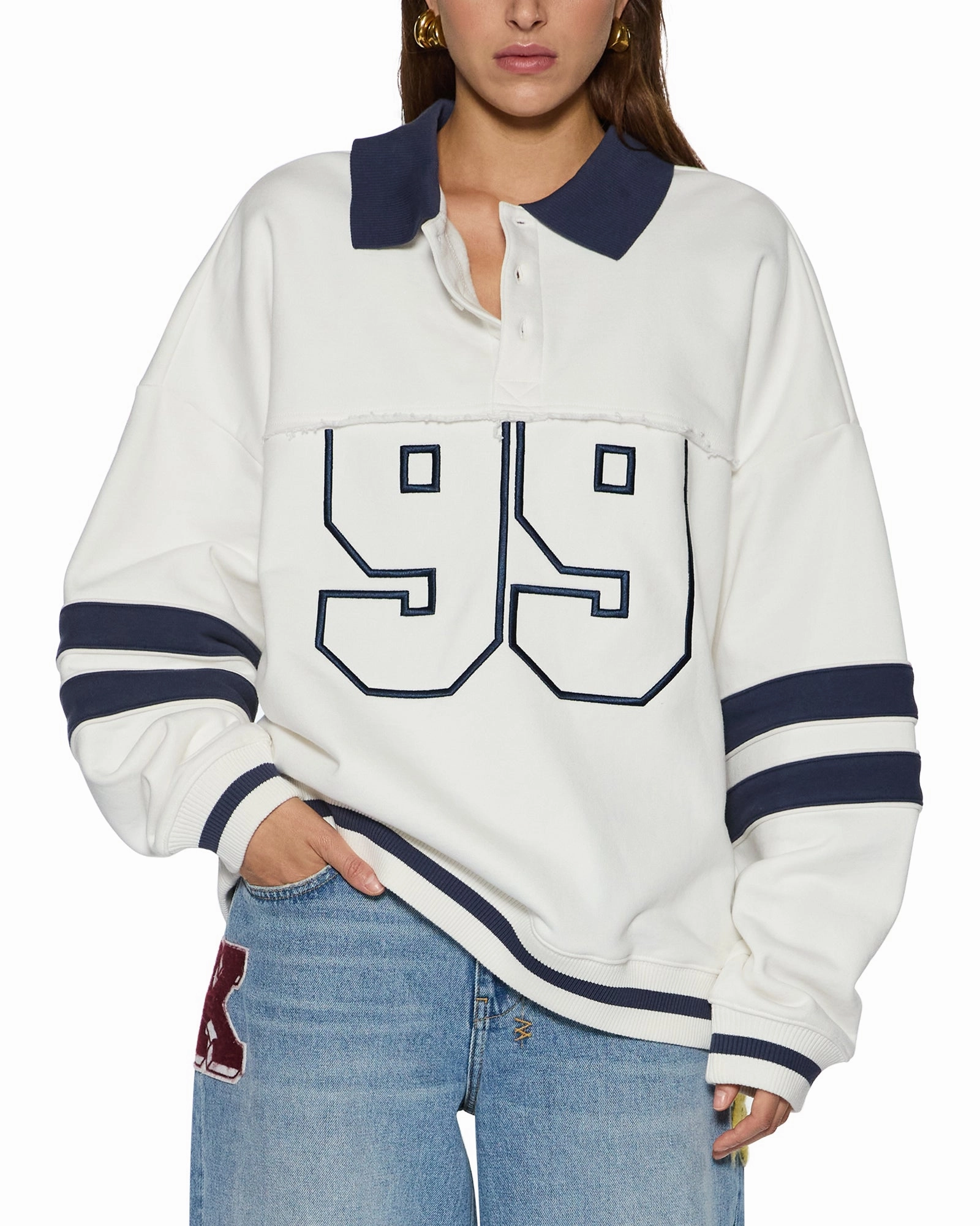 FlexibleNeckline 99 BOYFRIEND POLO SWEATSHIRT VINTAGE WHITE