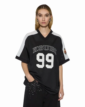 Hidden Button Placket Layered Sleeve 99 SS JERSEY BLACK