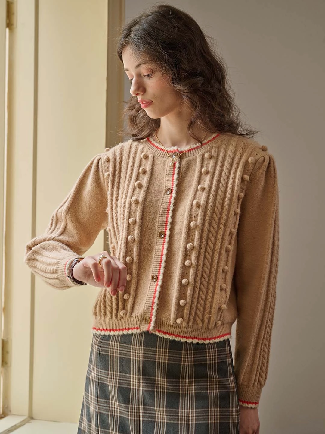 ??Final Sale??Adeline Sweet Round Neck Contrast Lace Cardigan Compression Fit Technology