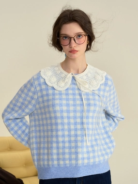 ??Final Sale??Brielle Doll Collar Plaid Wool Sweater DropShoulder Design