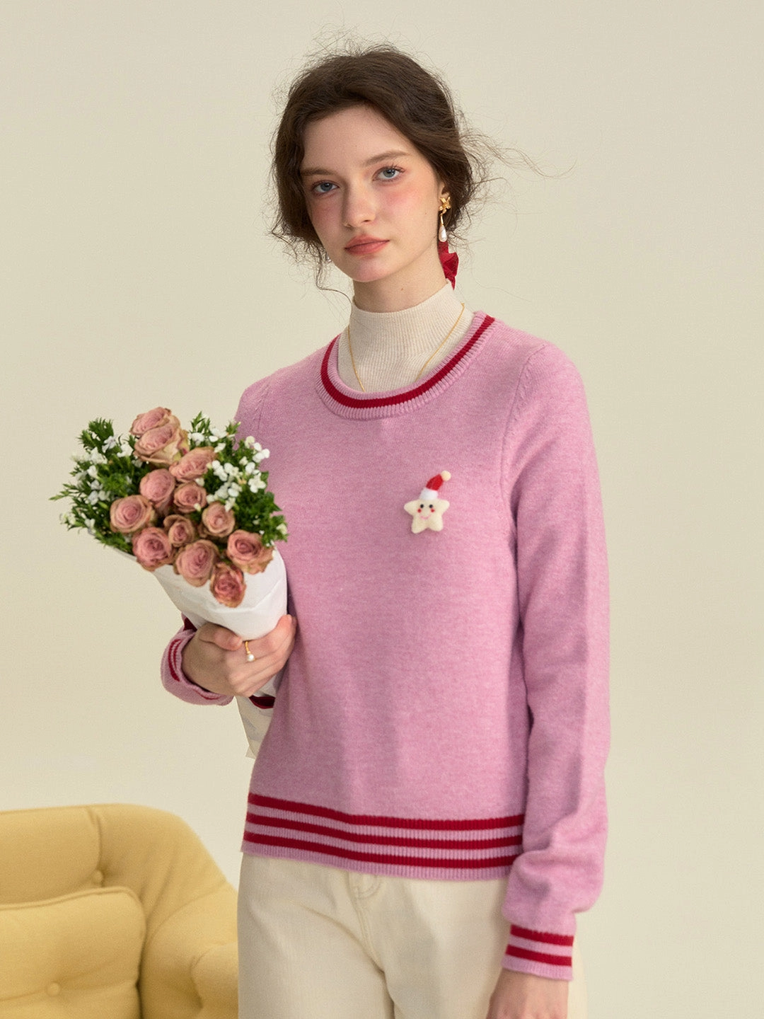 Non Chafing Fabric Stylish Comfort ??Final Sale??Gisella Round Neck Christmas Sweater