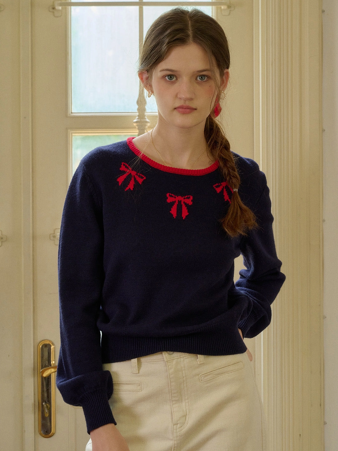 Travel Warmth ??Final Sale??Hilary Round Neck Bowknot Pullover Sweater