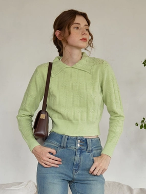 MoistureWicking ??Final Sale??Jasmine Cable Polo Green Knit Sweater