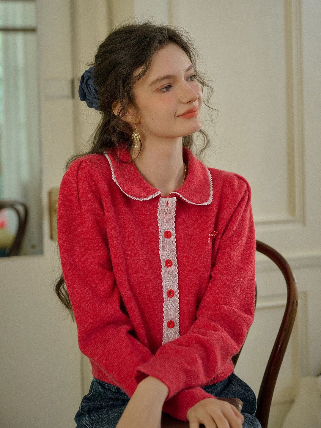 ??Final Sale??Laylah Doll Neck Collision Lace Sweater Cardigan Fade Resistant Dye UPF Protection