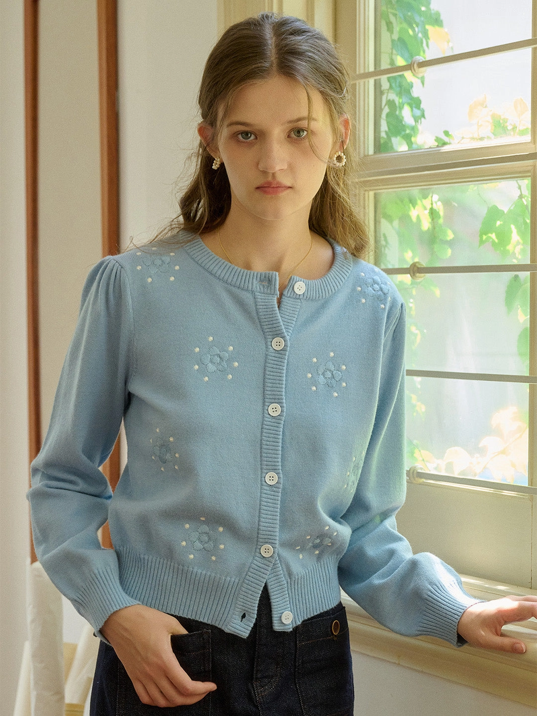 Breathable mesh lining ??Final Sale??Nina Round Neck Floral Knit Sweater