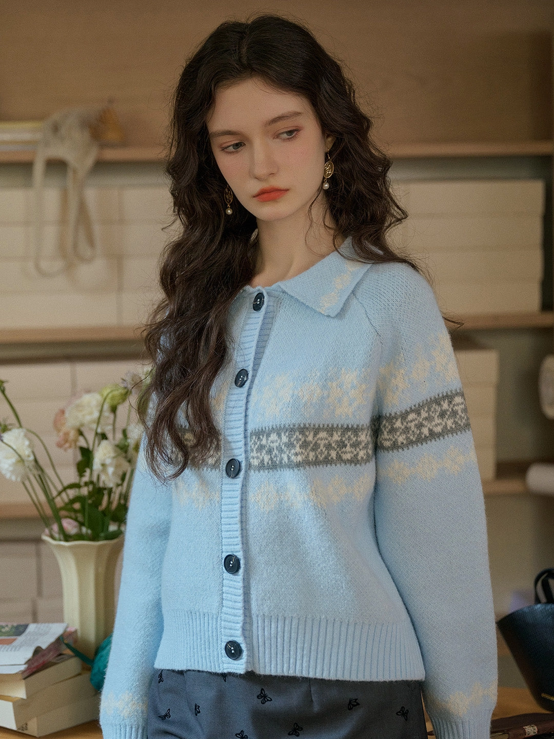 Ultra Soft Sleek Surface ??Final Sale??Nyra Peter Pan Collar Clash Print Cardigan