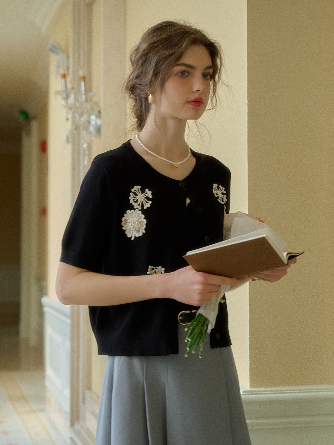 MoistureWicking Technology ??Final Sale??Yuna Round Neck Embroidery Cardigan