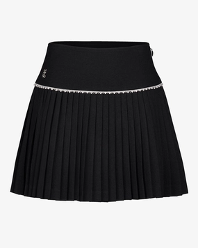 Odor Resistant Treatment [FL Signature] Pearl & Bead Flare Pleated Skirt - Black