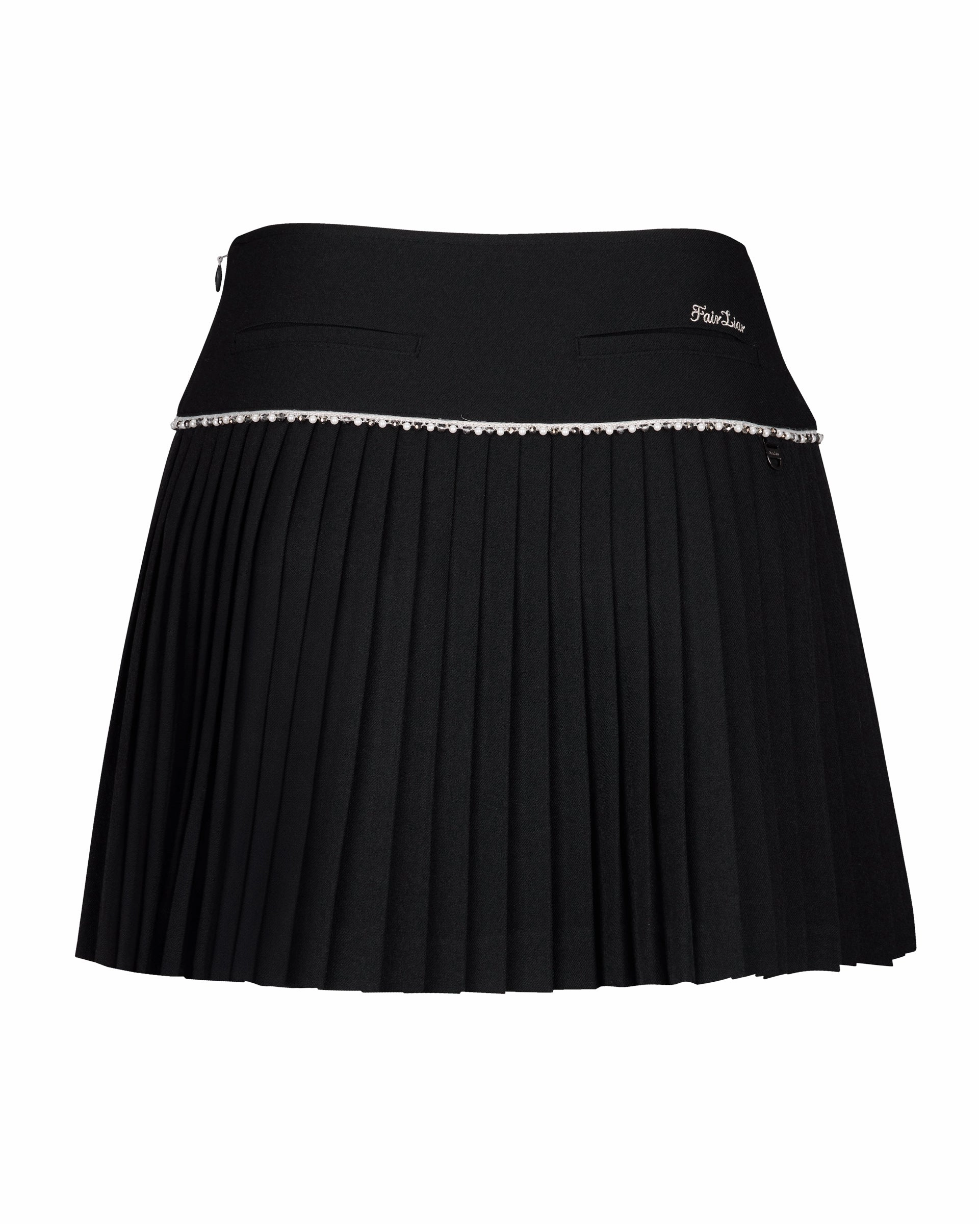 [FL Signature] Pearl & Bead Flare Pleated Skirt - Black Season To Season