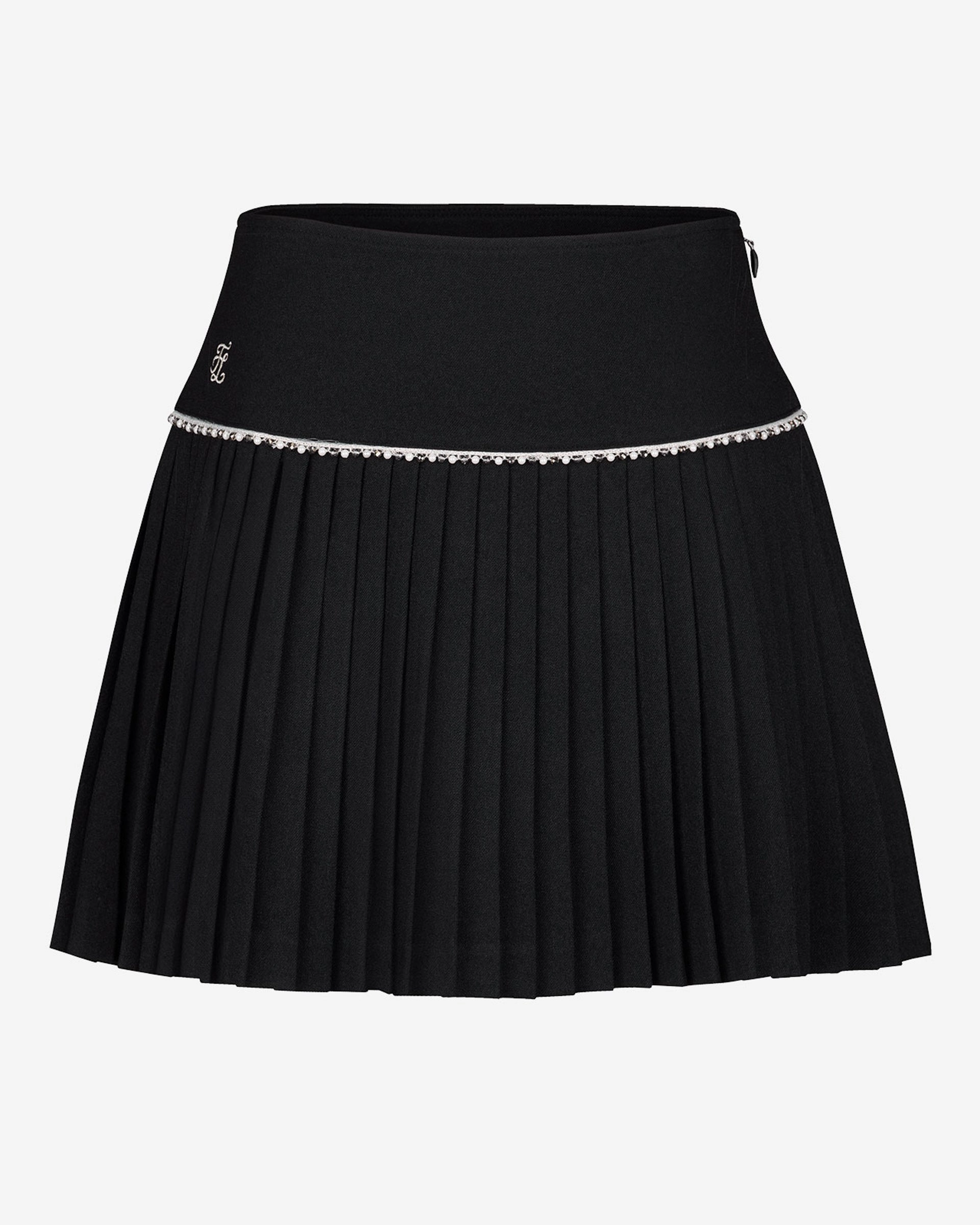 Odor Resistant Treatment [FL Signature] Pearl & Bead Flare Pleated Skirt - Black