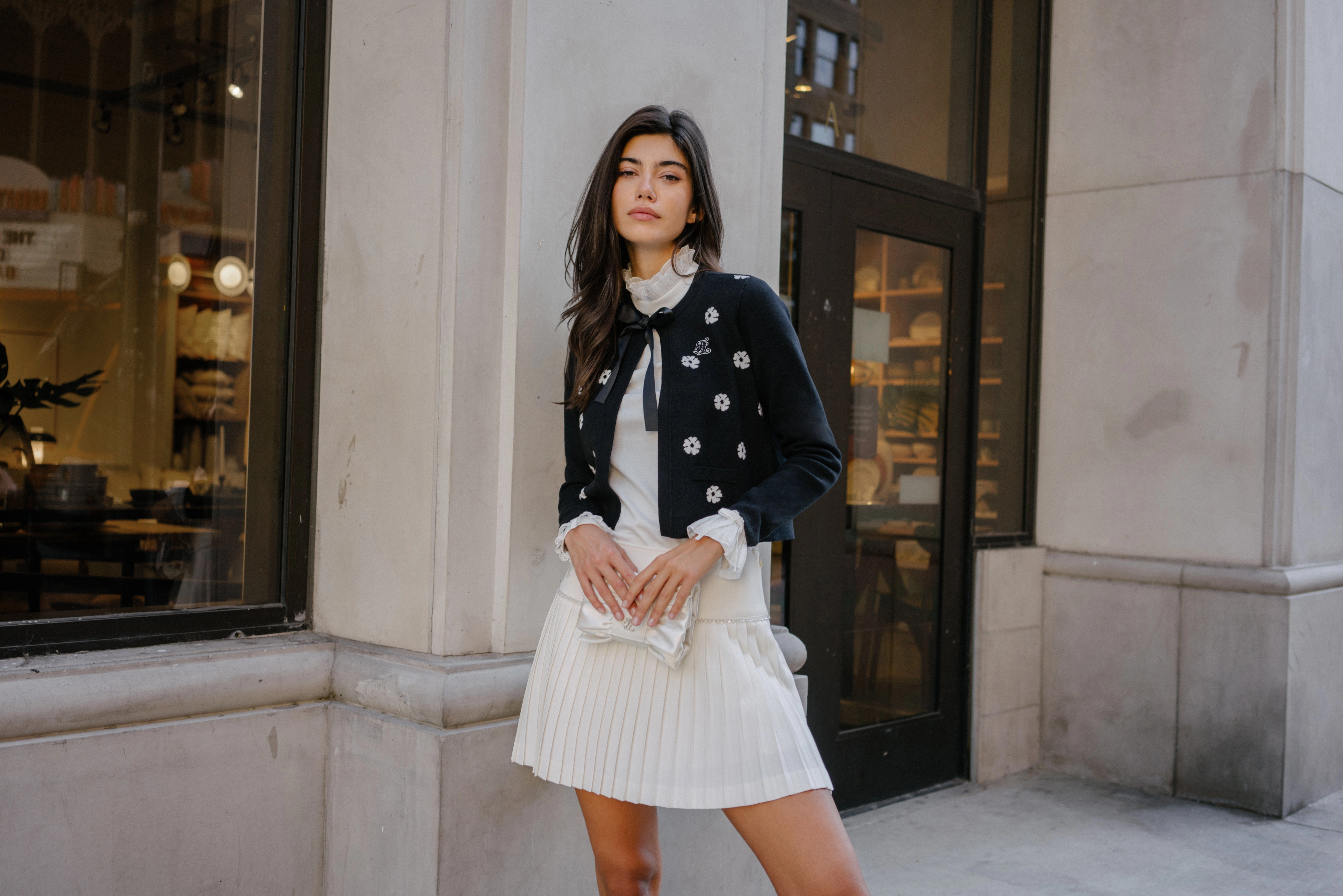 [FL Signature] Pearl & Bead Flare Pleated Skirt - Ivory Clean Mood