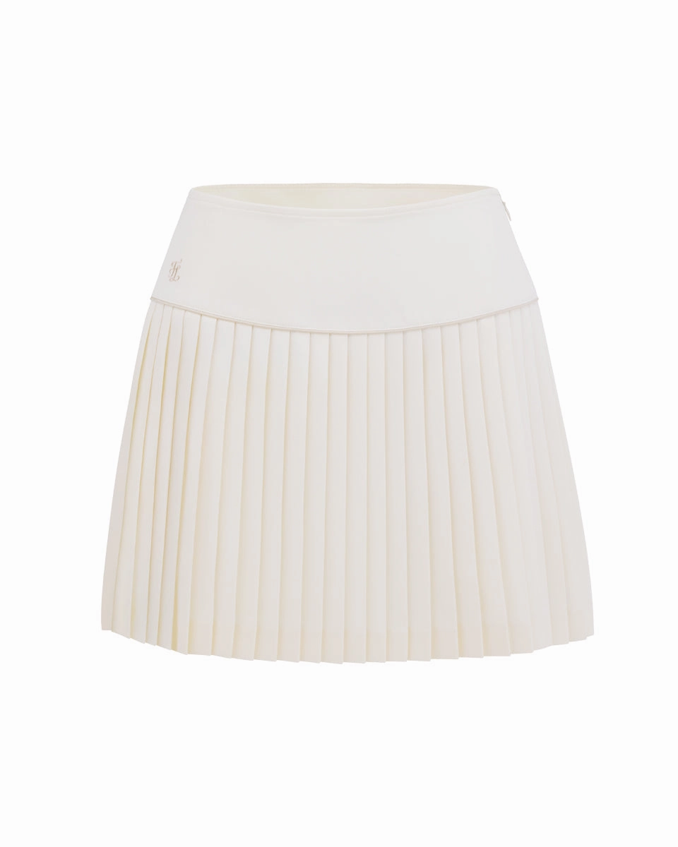Roll Up Fasten Ruching Details [FL signature] Silk twisted flare pleated skirt - Cream