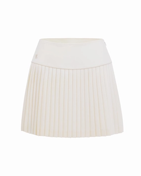 Roll Up Fasten Ruching Details [FL signature] Silk twisted flare pleated skirt - Cream