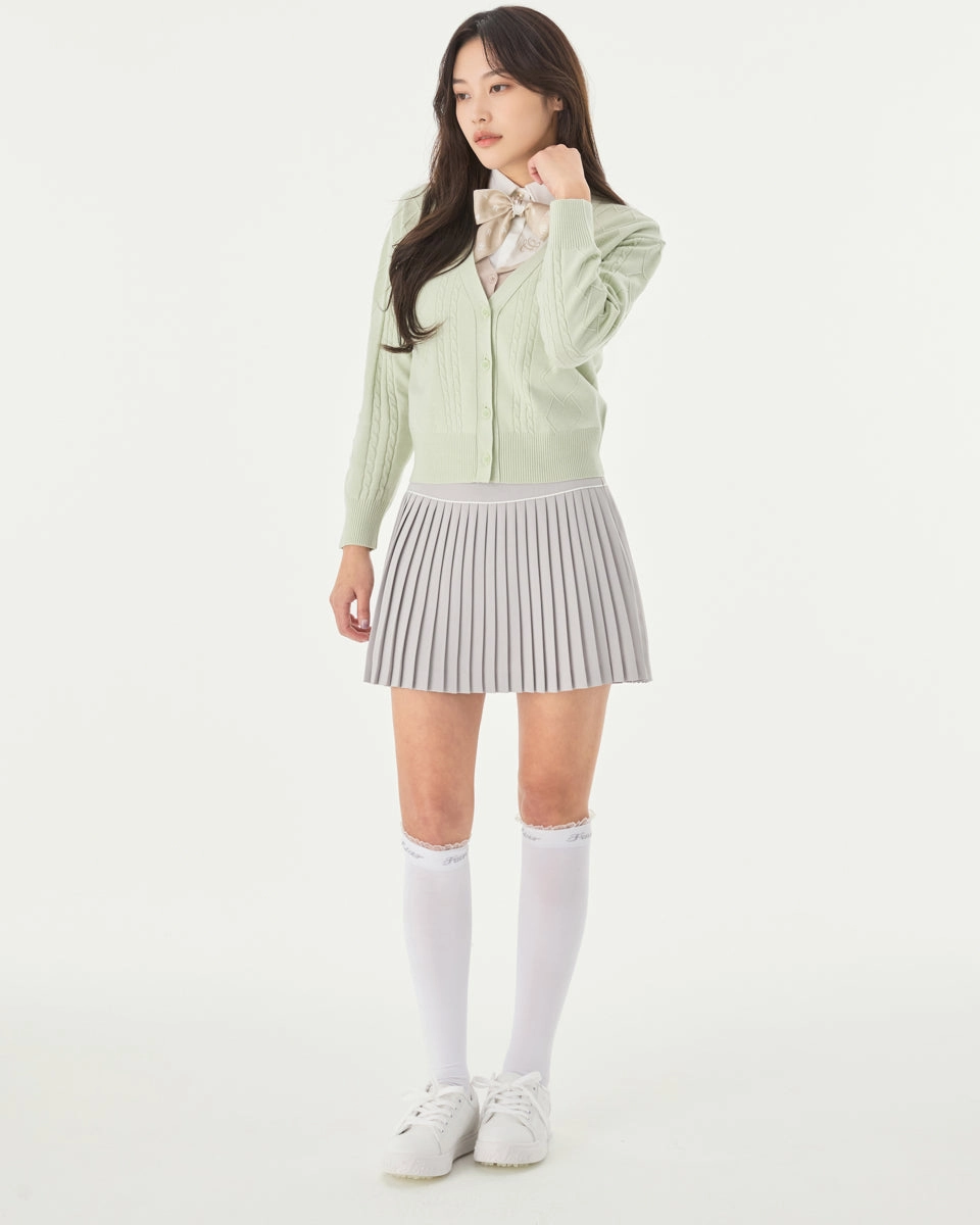 [FL signature] Silk twisted flare pleated skirt - Grey Drawstring closure Opaque finish