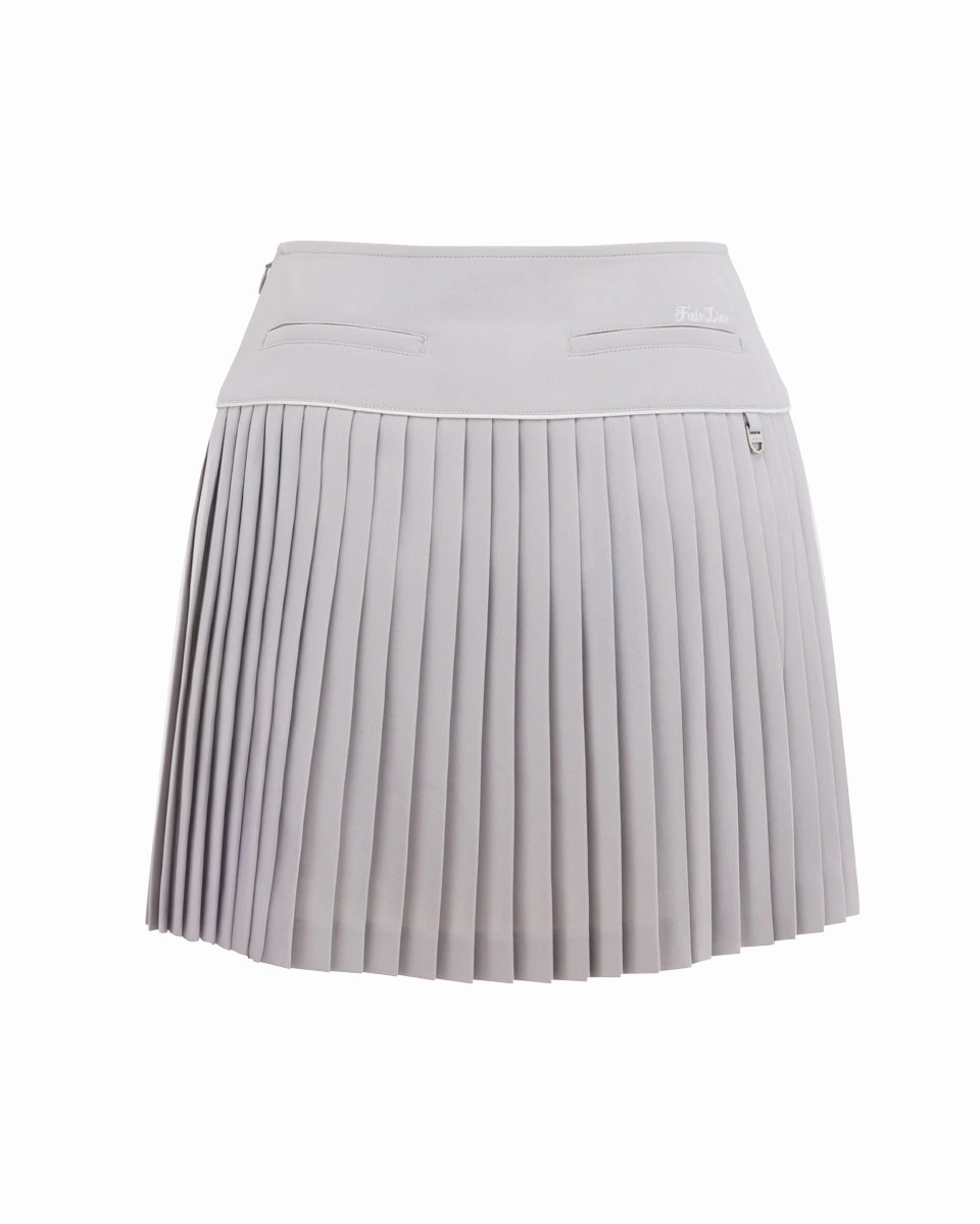 [FL signature] Silk twisted flare pleated skirt - Grey Vibrant color Detail Focus
