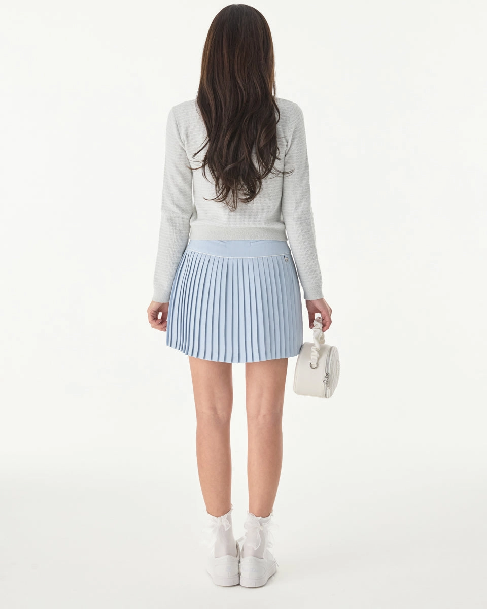 [FL signature] Silk twisted flare pleated skirt - Light Blue Front Slit