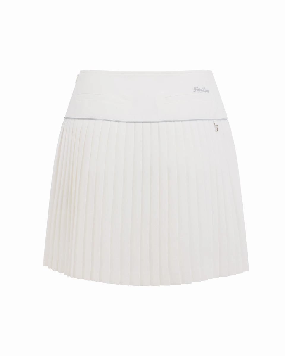 Flat Lay Collar [FL signature] Silk twisted flare pleated skirt - White