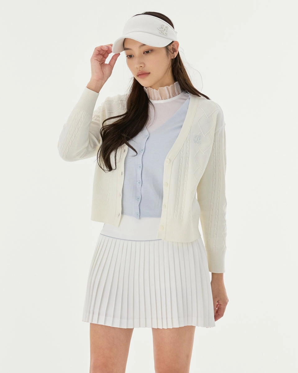 [FL signature] Silk twisted flare pleated skirt - White Simple Comfort Lightweight Material