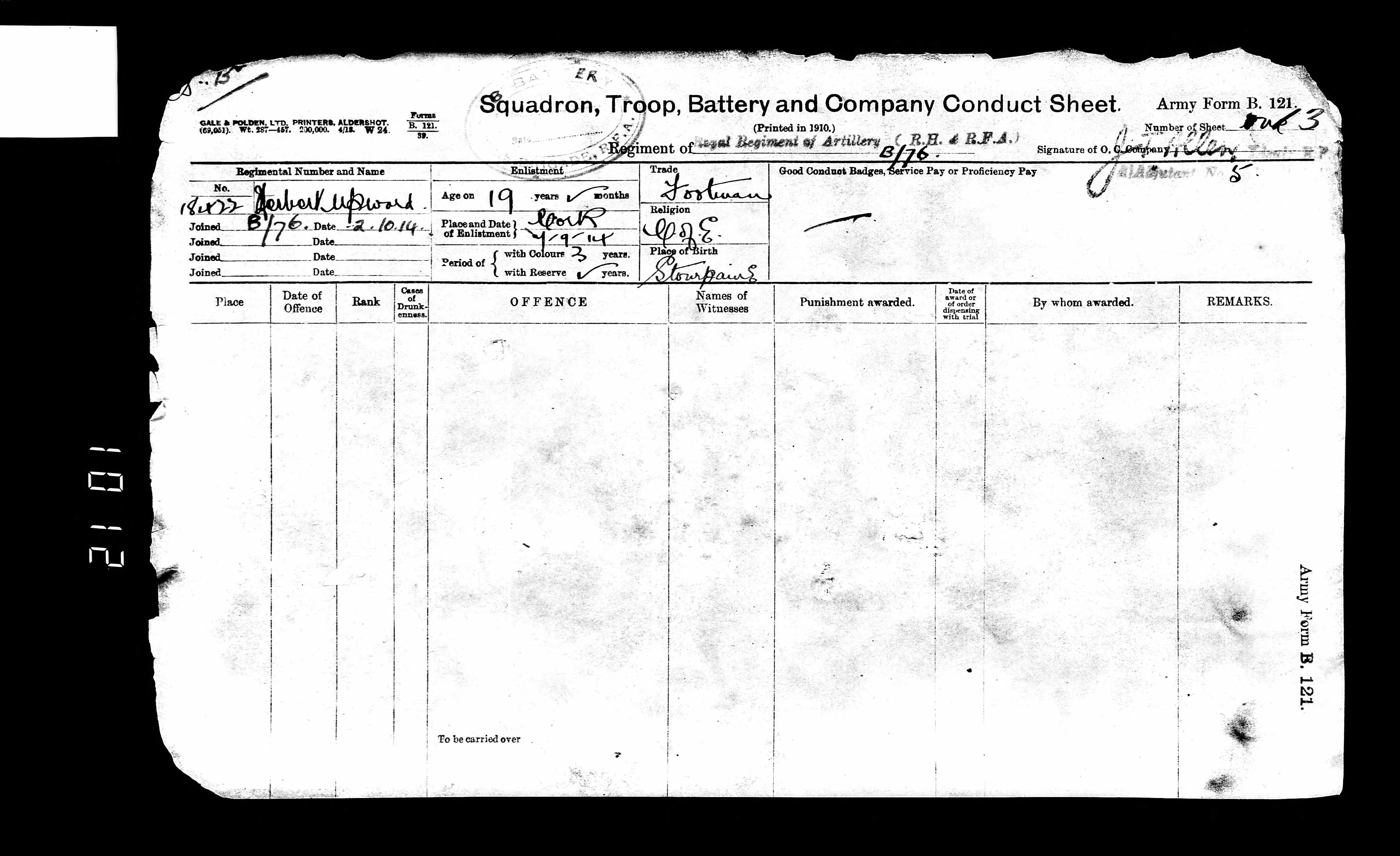 A Great War M.M. Group 18422 Corporal H. Upward of the 76th Brigade RFA