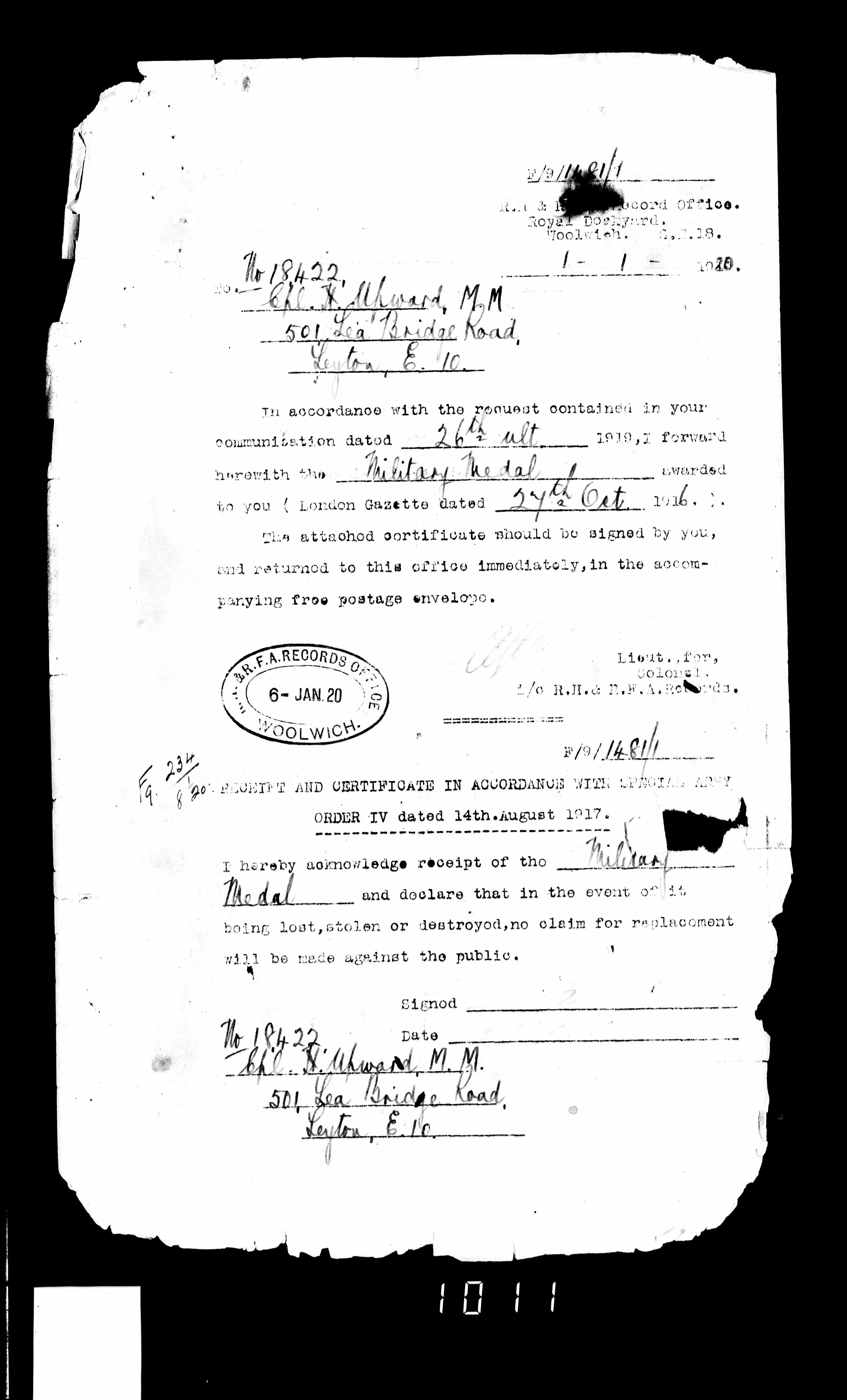 A Great War M.M. Group 18422 Corporal H. Upward of the 76th Brigade RFA