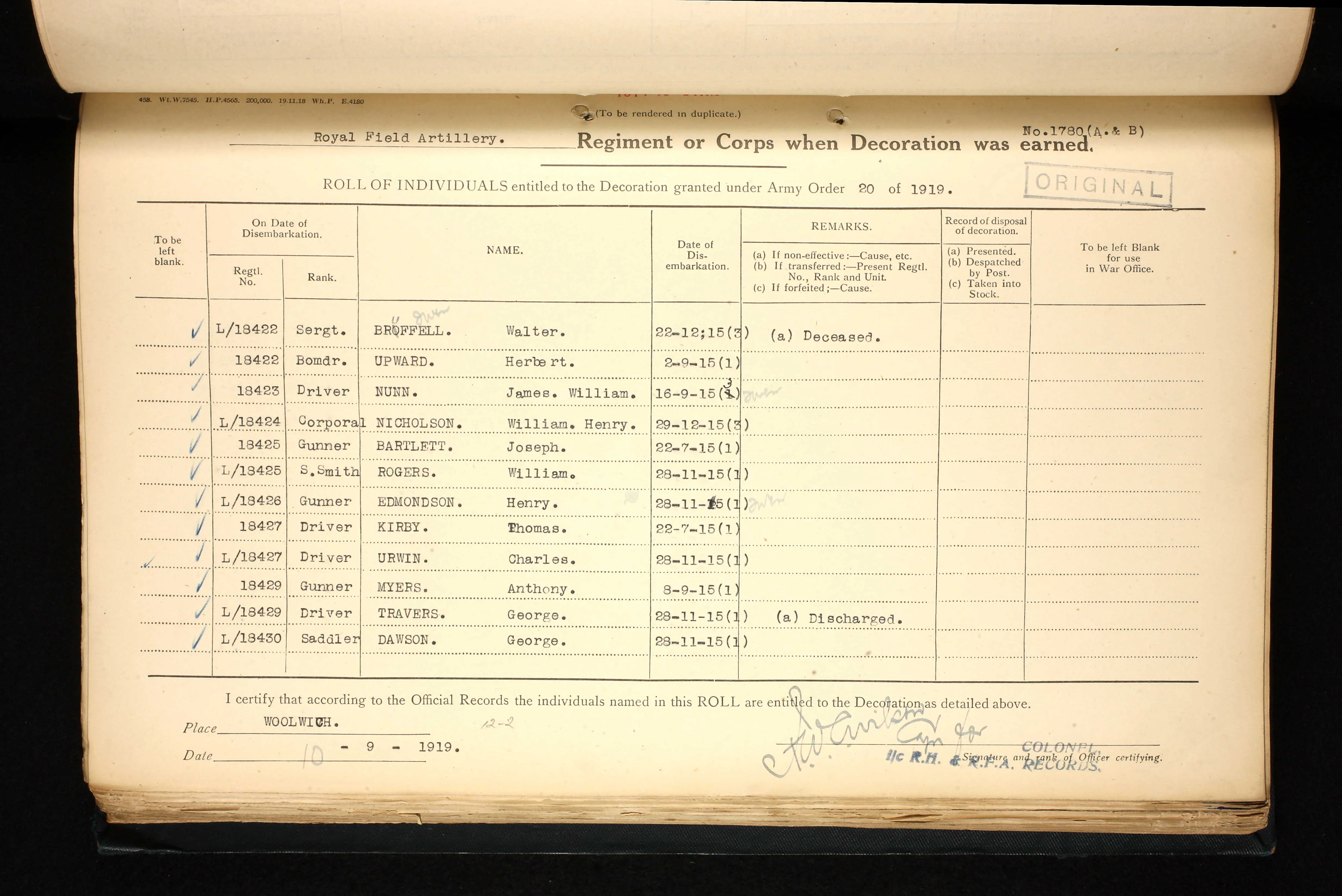A Great War M.M. Group 18422 Corporal H. Upward of the 76th Brigade RFA