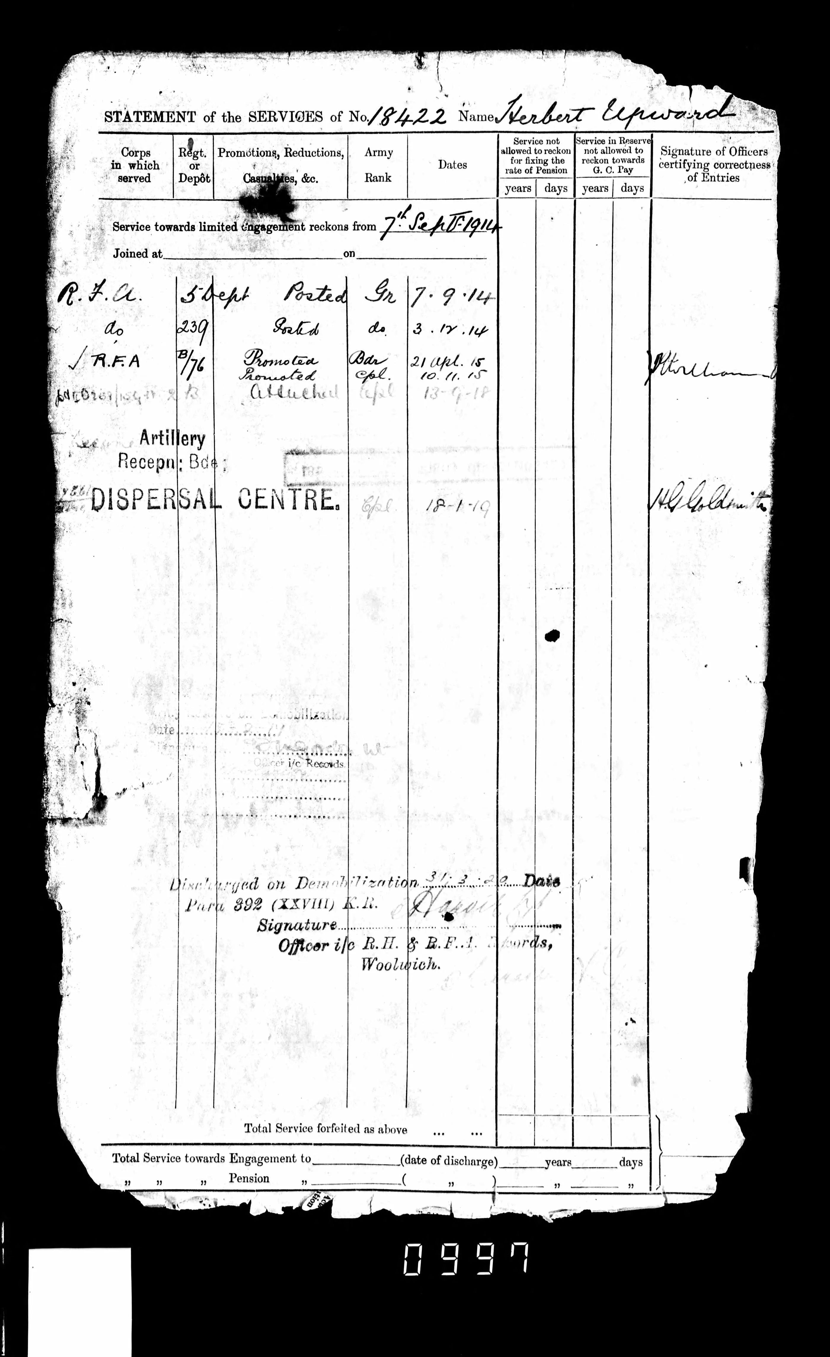 A Great War M.M. Group 18422 Corporal H. Upward of the 76th Brigade RFA
