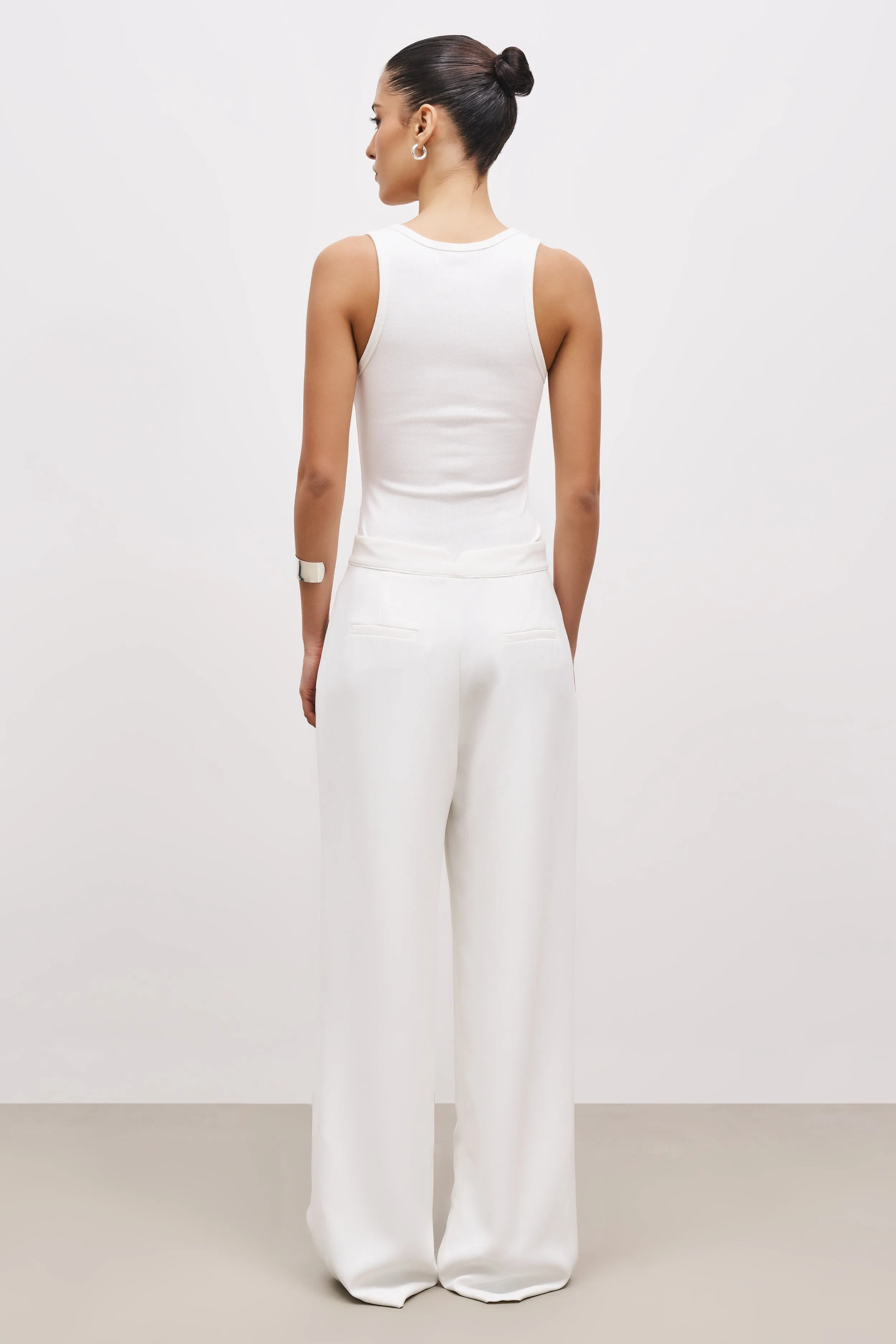 Ribbed Scoop Neck Vest - Ivory Long Sleeve Shirt BoxyCrop