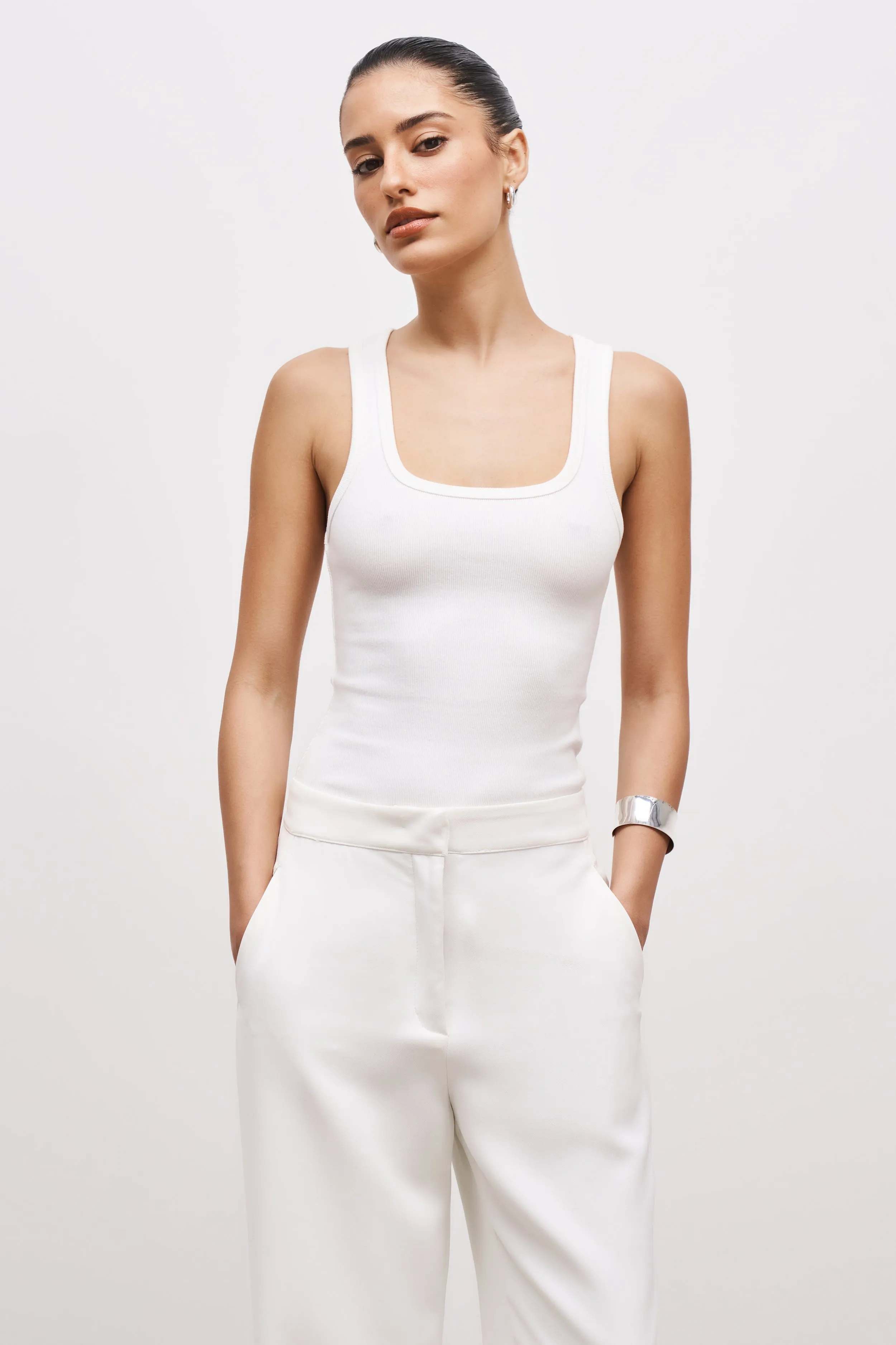 Odor Resistant Ribbed Scoop Neck Vest - Ivory