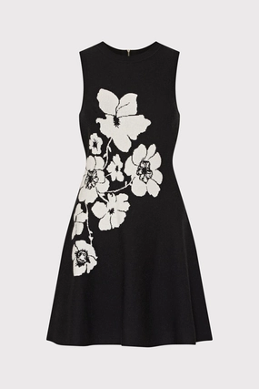 Biodegradable Fiber Construction Minimal Comfort Floral Flare Knit Mini Dress