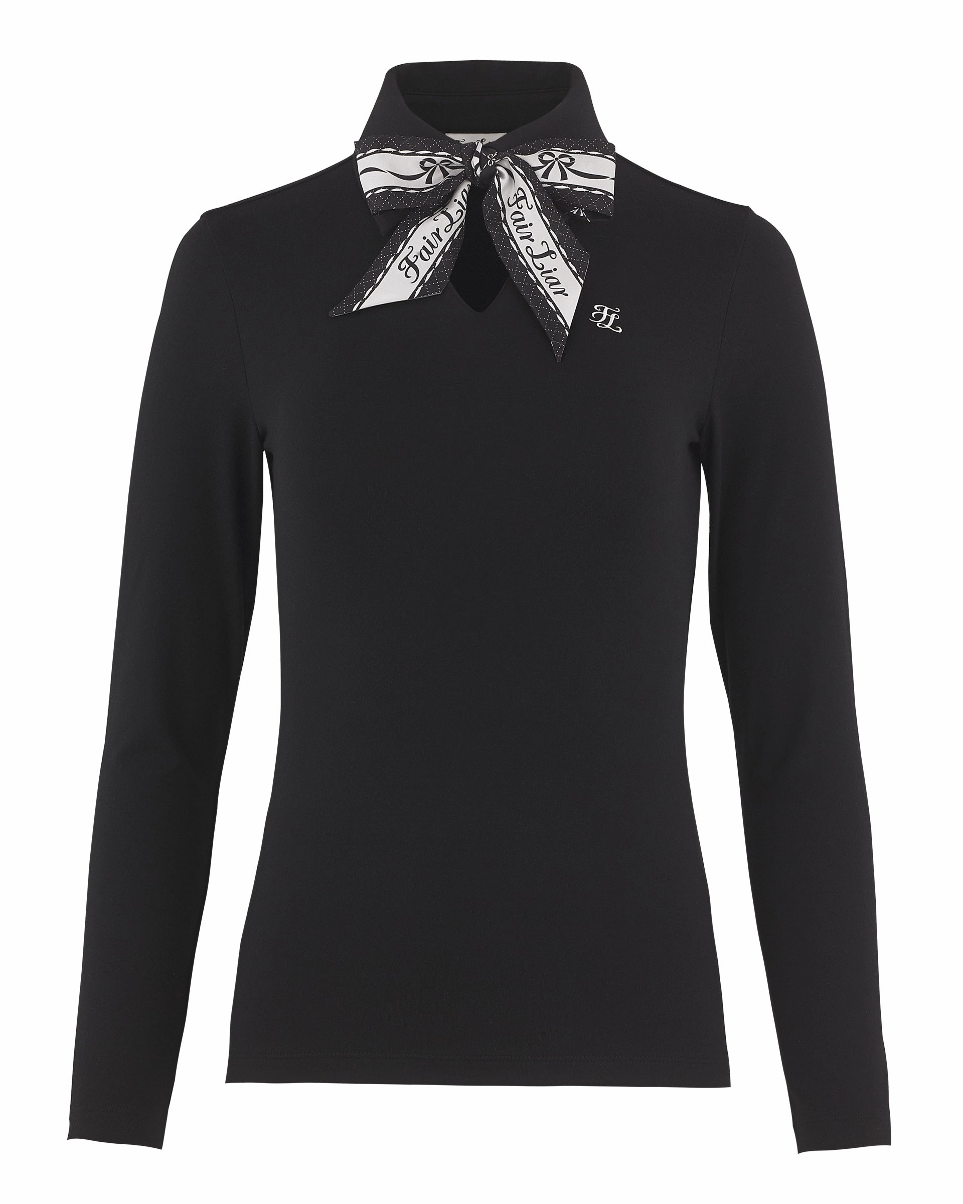 Noise Reduced Zipper Scarf set shirred shoulder t-shirt - Black