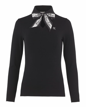 Noise Reduced Zipper Scarf set shirred shoulder t-shirt - Black