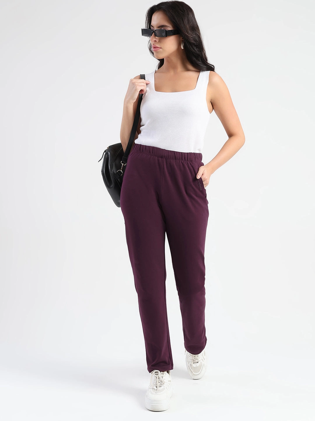 Outdoor Friendly Madame Dark Purple Cotton Blend Track Bottoms