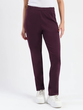Madame Dark Purple Cotton Blend Track Bottoms Stylish Cut