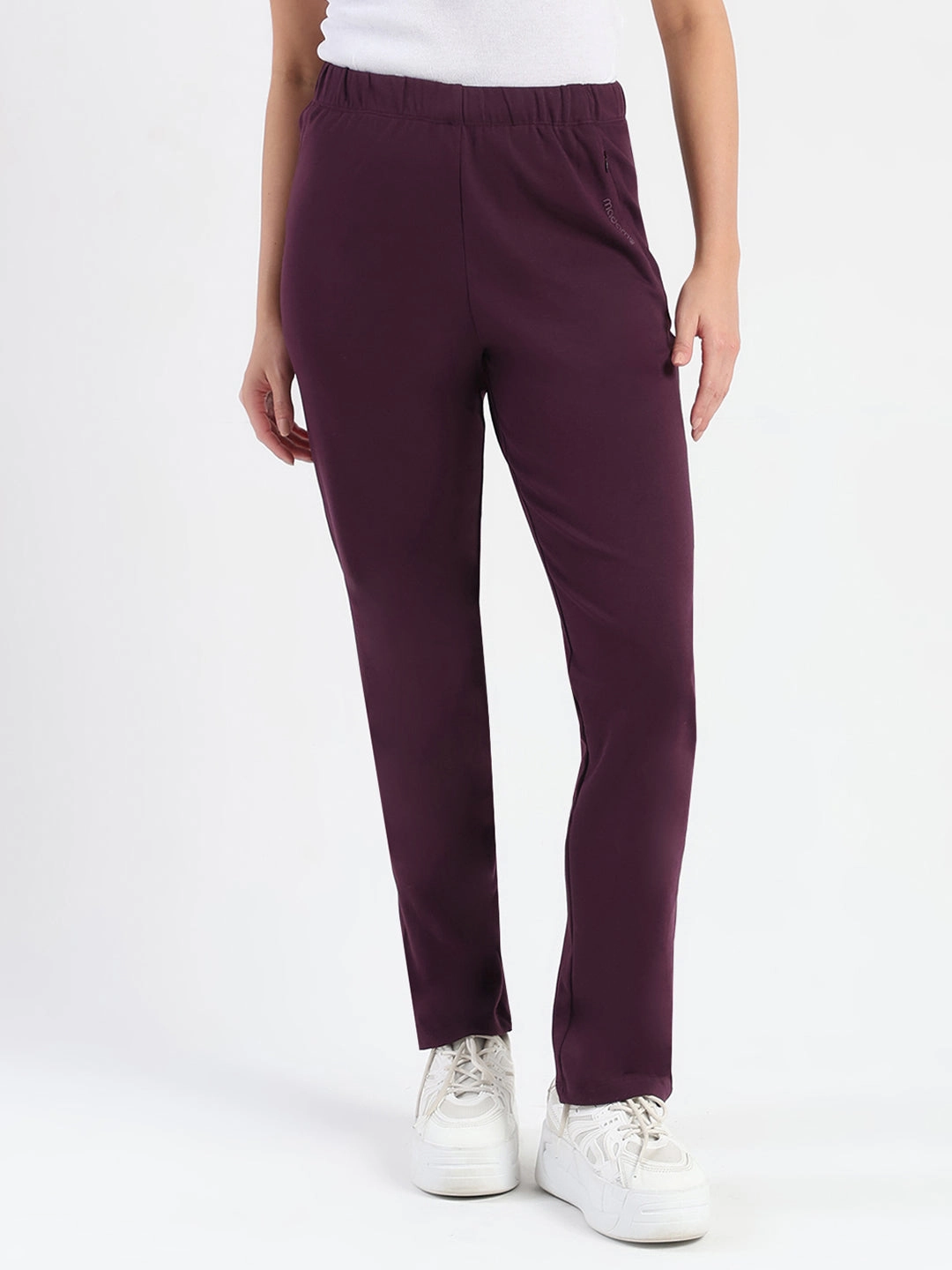Madame Dark Purple Cotton Blend Track Bottoms Stylish Cut