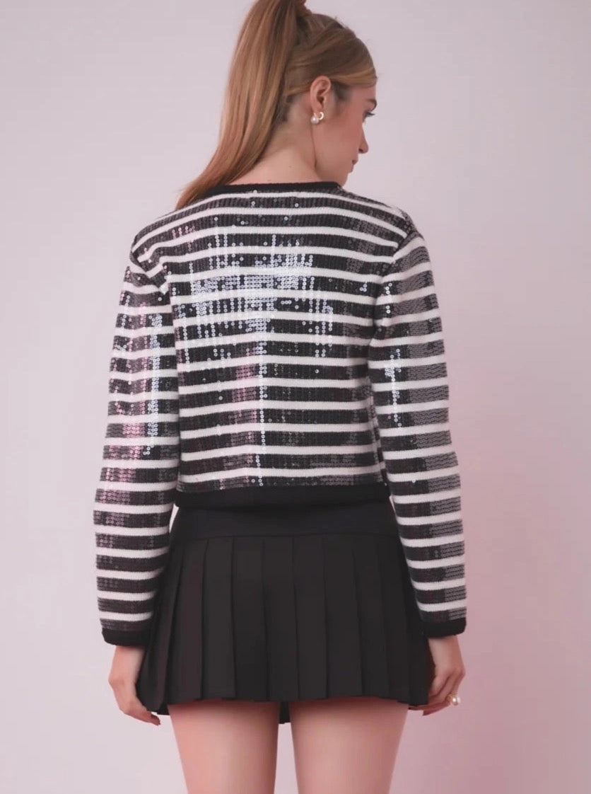 Multi Panel Sequin Knit Cardigan