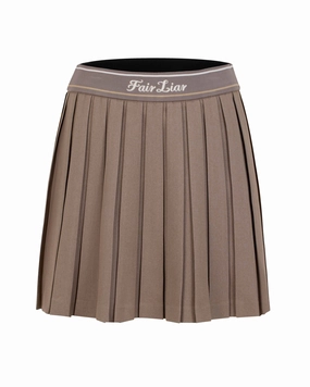 Detachable Tie Logo band pleated skirt - Cocoa