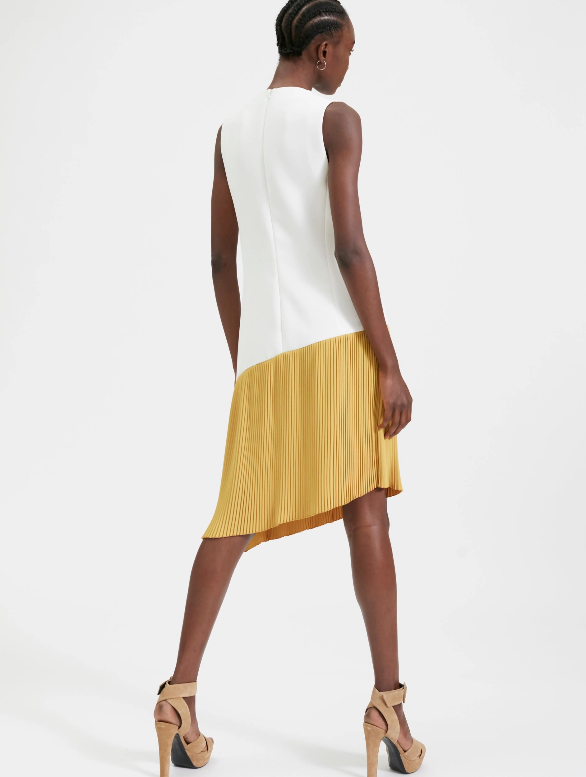 Satin-Finish SL Pleat Skirt Shift Dress