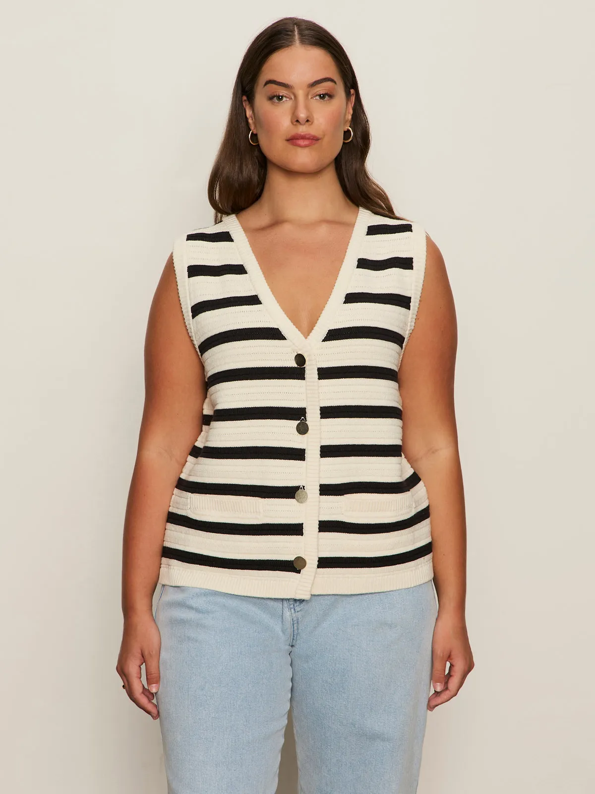 Seam Sealed Construction Textured Sweater Vest Macrame/ Black Stripe 3 Extended Sizing