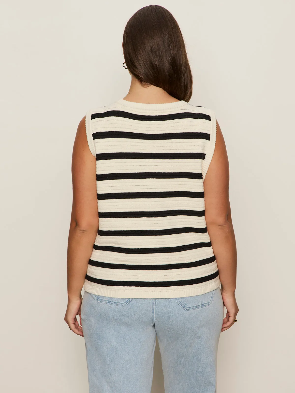 Bold Look Relaxed Vibes Textured Sweater Vest Macrame/ Black Stripe 3 Extended Sizing