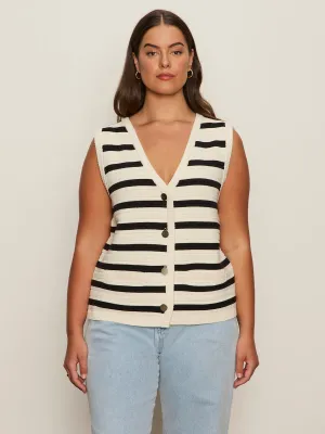 Textured Sweater Vest Macrame/ Black Stripe 3 Extended Sizing Double Stitched Seams