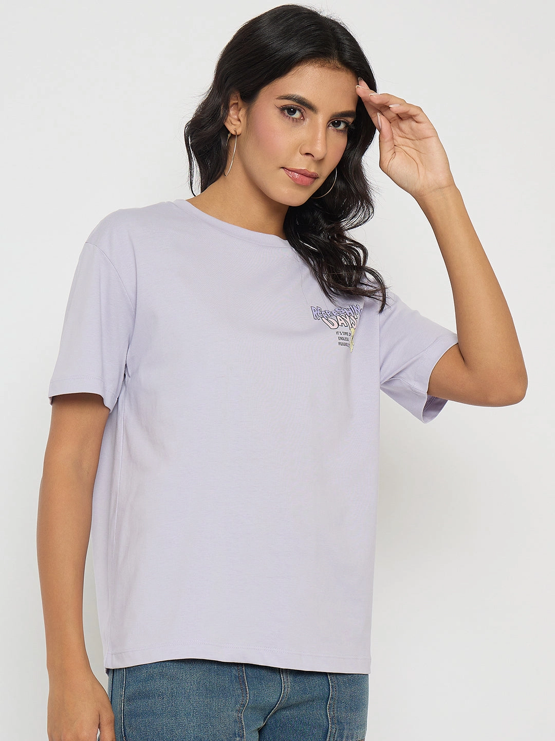Madame Graphic Print Adorned Lilac Cotton T-shirt Relaxed Smart RecycledBlend