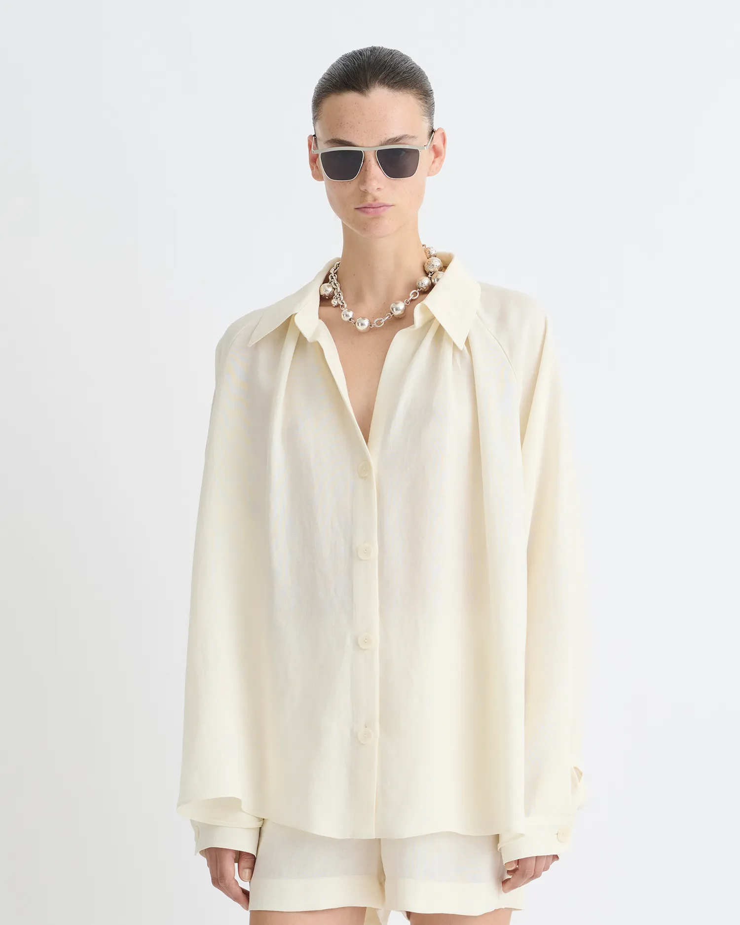 Street Style Relaxed Motion Ada - Tech Linen Shirt - Creme